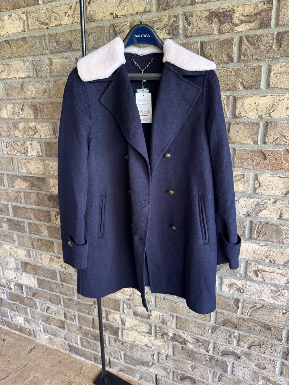 Belle & Bloom Liberty Sherpa Collar Wool Blend Coat L NWT Navy Peacoat - Picture 11 of 11